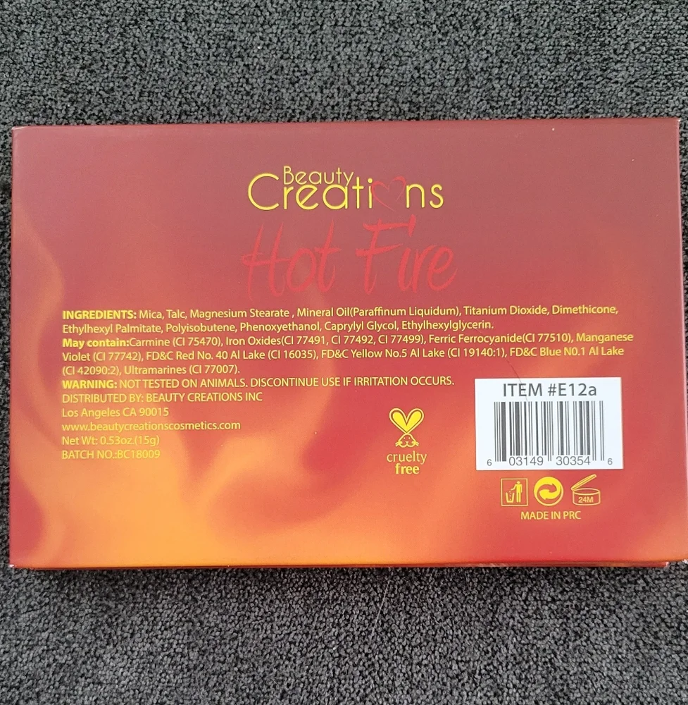 Beauty Creations Hot Fire Eyeshadow Palette 12 pan New In Original Packa…